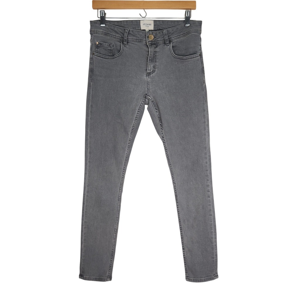 Sezane Denim Grey Skinny Jeans Mid Rise Stretch Size 28 Classic Designer Comfort